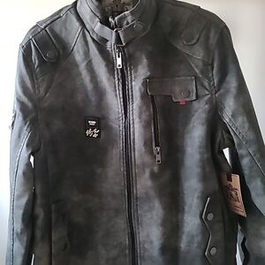 NWT Bleu Grandeur Men’s Gray Faux Leather Jacket Size L